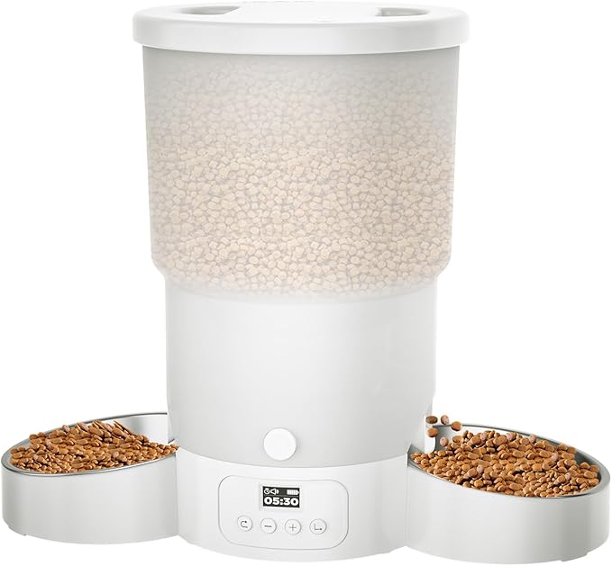 Gimars 5L Automatic Cat Feeder for 2 Cats, Programmable 1-6 Meals Cat Food Dispenser with Stainless Steel Bowl, Easy Setup, Dual Power Supply,10s Meal Call Timed Pet Feeder for Cats and Small Dogs