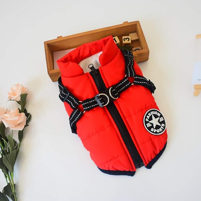 HDKUW Small Dog Jacket, Small Dog Coat Harness Winter Warm Vest Jacket Waterproof Cotton Costume for Puppy Small Dogs (S, Red)