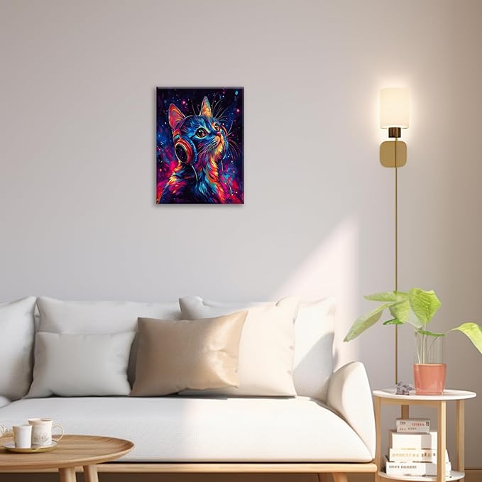 Cat Wall Art Canvas Fantastic Animal Wall Decor Prints Framed Painting Colorful Pictures Gifts Artwork for Bathroom Living Dining Kitchen 16"x20"