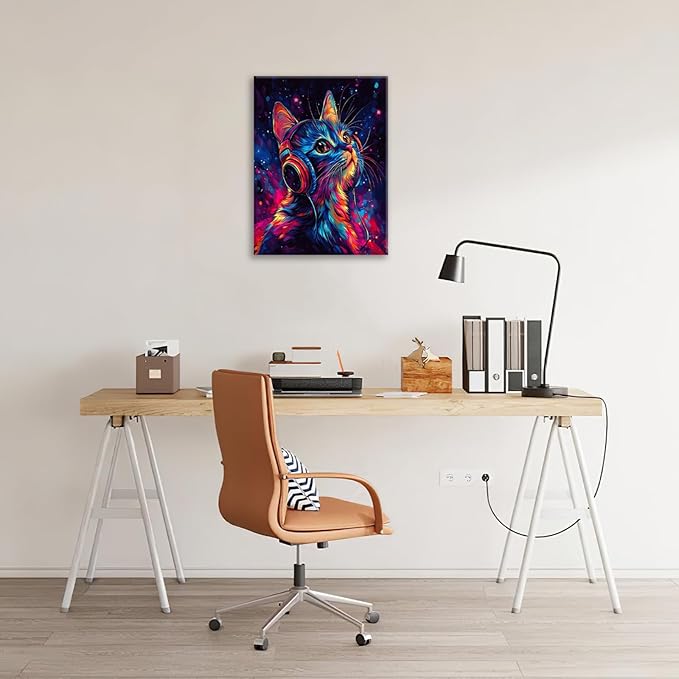 Cat Wall Art Canvas Fantastic Animal Wall Decor Prints Framed Painting Colorful Pictures Gifts Artwork for Bathroom Living Dining Kitchen 16"x20"