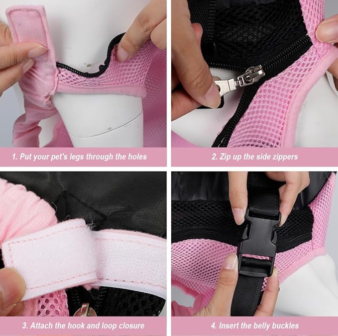 FEimaX Dog Carrier Backpack Pet Legs Out Front Cat Travel Bag, Adjustable Puppy Backpacks Carriers Hands-Free for Small Medium Dogs Cats Hiking Traveling Camping Daily Walking (X-Large, Pink)