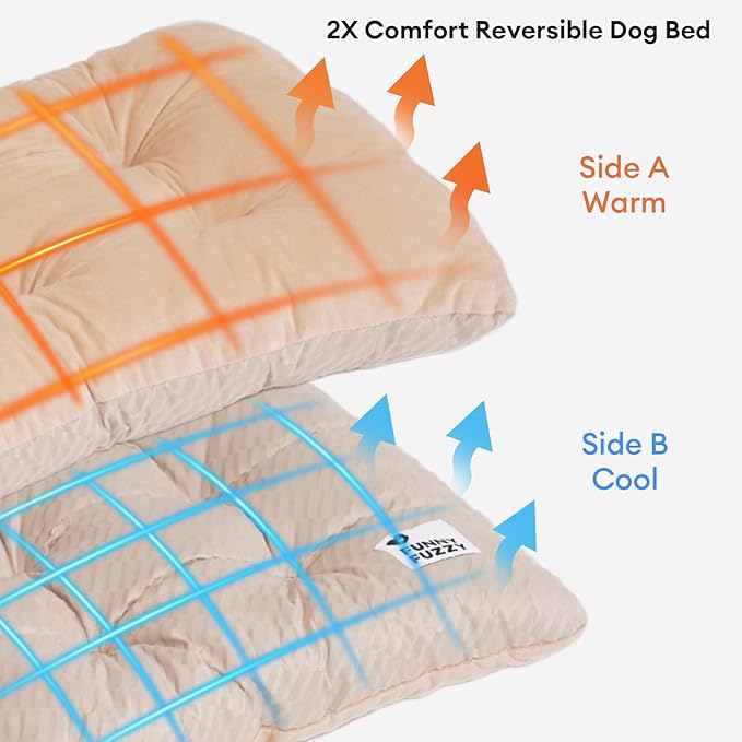 FUNNY FUZZY 2 in 1 Dog Bed Crate Pad Mat, Washable Reversible Pet Floor Mats,Fluffy Kennel Pad for Small Large Sized Dog,Indoor Cats,Sleeping Mattress, 41.7" × 28.3", Beige