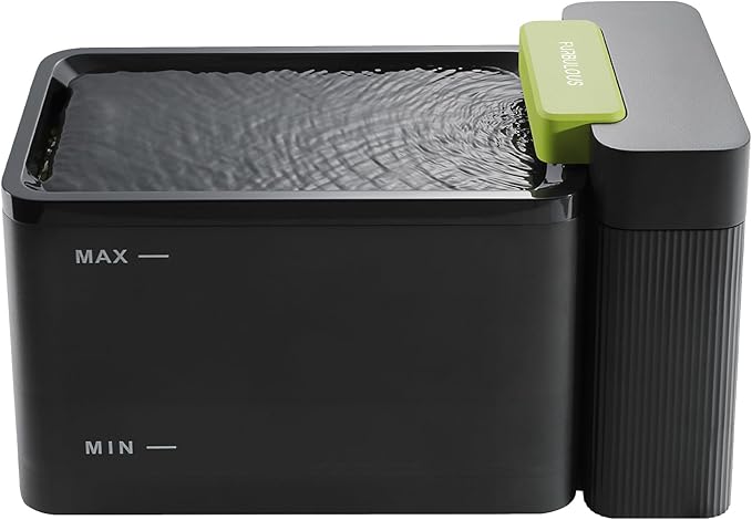 Furbulous 316 Stainless Steel Automatic Water Fountain with Ultrafiltration Tech, 3.3L/112oz Large Bowl, Ultra-Quiet, BPA-Free Dish Two Modes Water Dispenser for Cats/Medium Dogs/Pets (Black)