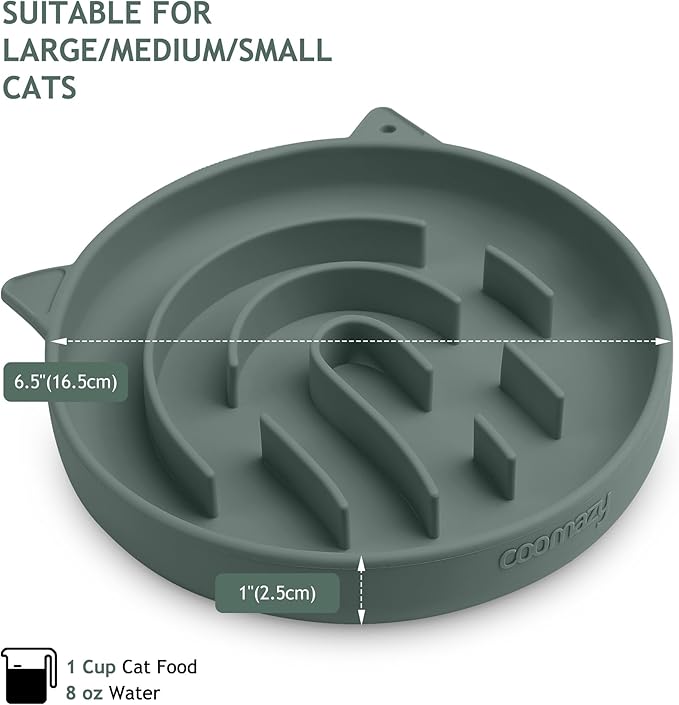 Coomazy Silicone Slow Feeder Dog Cat Bowls, Interactive Puzzle Toy for Pets Food Training, Keeps Dogs Cats Busy, Prevents Puppy Kitty Overeating (Dark Green, 1.4Cup)