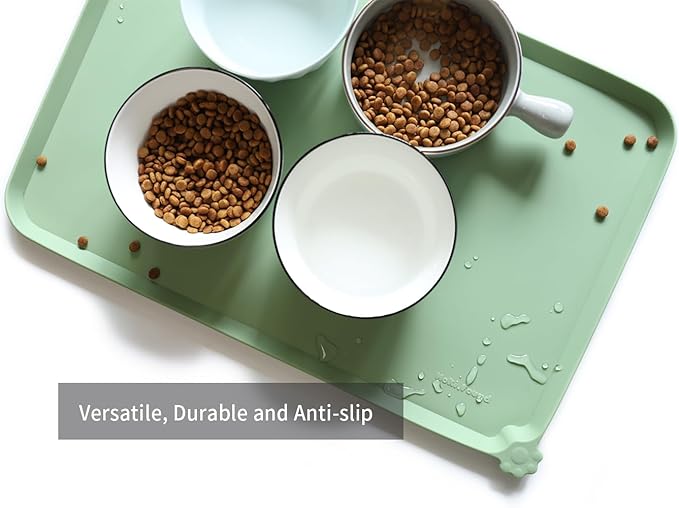 Hoki Found L Silicone Non Slip Pet Dog Cat Bowl Mats - Placemat, Feeding Mat - Waterproof for Carpet - Jade