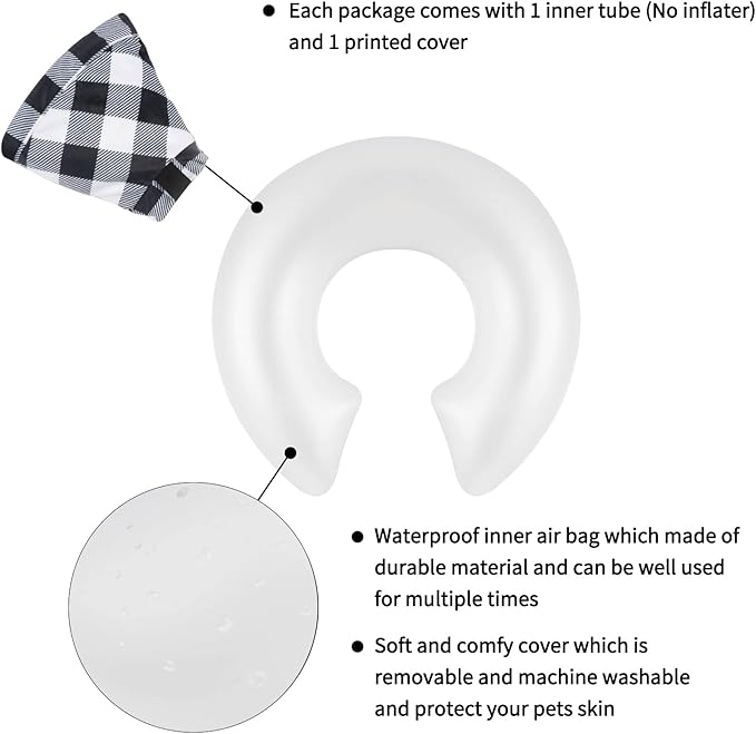 CuteBone Inflatable Dog Cone with Removable Soft Fleece Covers for Small/Medium/Large Dogs and Cats Neck Donut Collar After Surgery