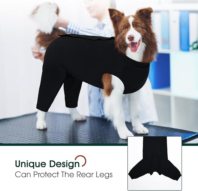 Kuoser Dog Surgery Suit Female Spay Male Neuter, Dog Leg Sleeve to Stop Licking Soft Dog Onesie for Abdominal Wound, Dog Recovery Suit Rear Leg Sleeves Pet Elbow Brace Protector, Black XL