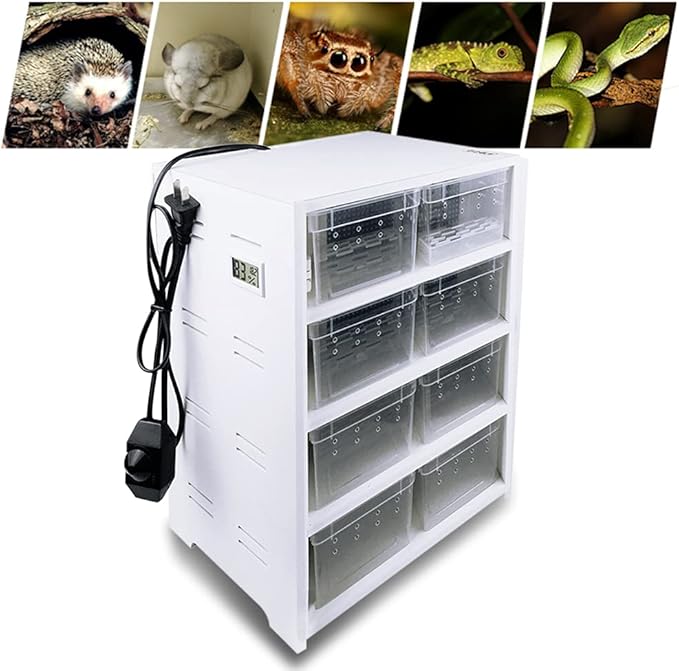 8-Grid Acrylic Pet Breeding Box,Large Reptile Enclosure with Hygrometer&Heating Pad,Lizard Spider Snake Tortoise Cage Pet Snake Terrarium Tank Multipurpose Multipurpose Feeding Box,White.