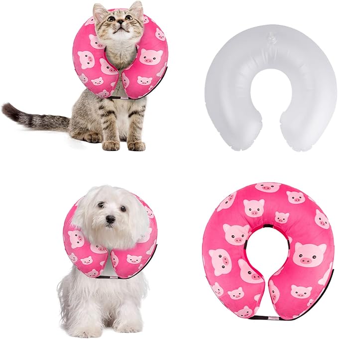 CuteBone Inflatable Dog Neck Donut with Removable Soft Fleece Covers for Small/Medium/Large Dogs and Cats After Surgery GWB01XL
