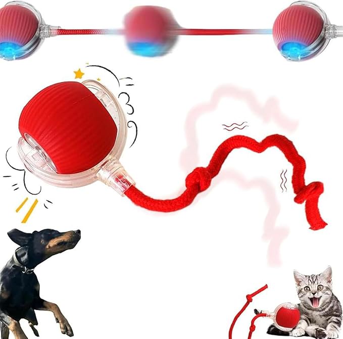 Interactive Cat Toys Ball for Indoor Cats, Auto Moving Cat Toys Interactive Motorized Electric Rolling Ball with Motion Sensor, Indoor Cats to Reduce Boredom (Red)