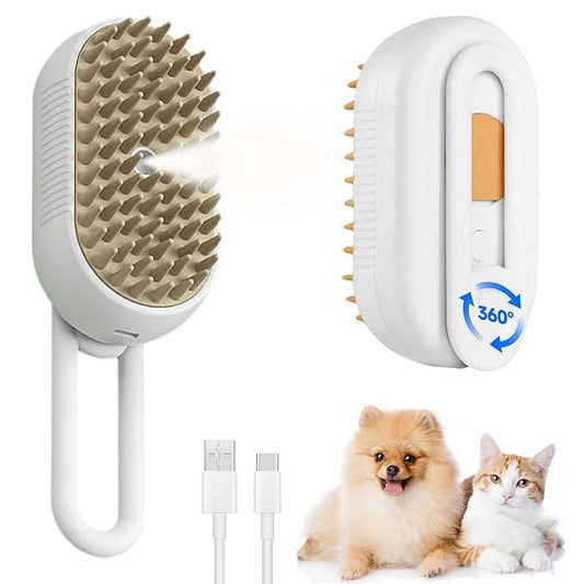 cat steam brush for shedding -4 in 1 Rechargeable Steam Brush for Cats and Dogs, Anti-static, Massage, Cleaning, Shedding & Combing All In One!grooming tool for cats and dogs（Beige）