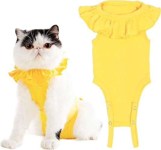 Cat Recovery Suit for Abdominal Wounds and Skin Diseases,Breathable Surgical Recovery Shirt After Surgery Wear Anti Licking Wounds,E-Collar Alternative for Female Cats Kitten(RSC01-yellow-s)
