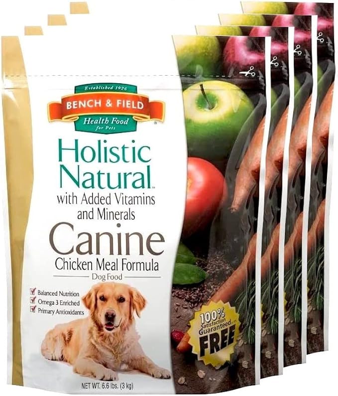 Bench & Field Holistic Natural Adult Dry Dog Food, Chicken Meal and Brown Rice Recipe 6.6 lb Bags (Pack of 4)