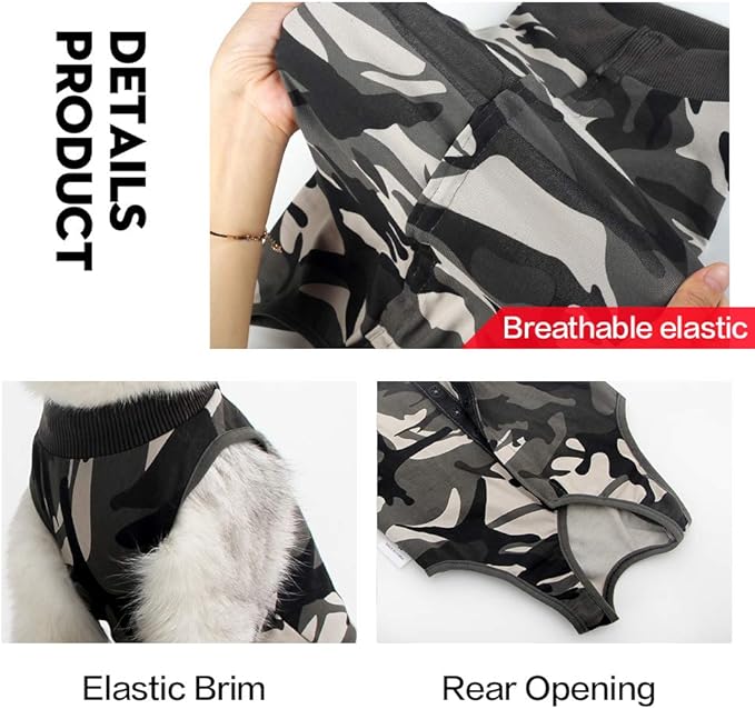 DOTON Cat Recovery Suit for Male and Female Surgical Post Surgery Soft Cone Onesie Shirt Clothes Neuter Licking Protective Diapers Outfit Cover Kitten Spay Collar(L, Camouflage)