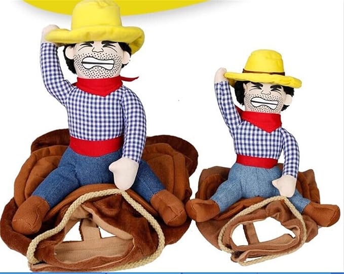 Deluxe Cowboy Rider Pet Costume - Funny Dog Halloween Outfit with Doll and Hat, Adjustable Knight Style Costume for Labs, German Shepherds, and Golden Retrievers, and More (S)