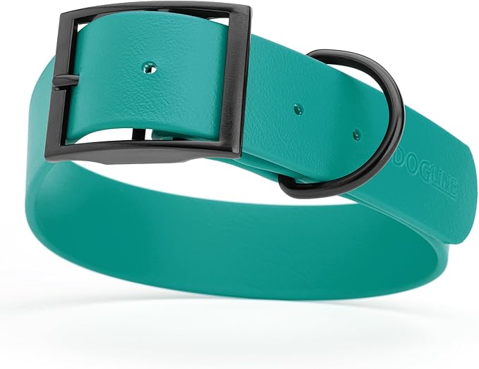 Dogline Biothane Waterproof Dog Collar Strong Coated Nylon Webbing with Black Hardware Odor- Proof for Easy Care Easy to Clean High Performance Fits Small Medium or Large Dogs, Blue Aqua