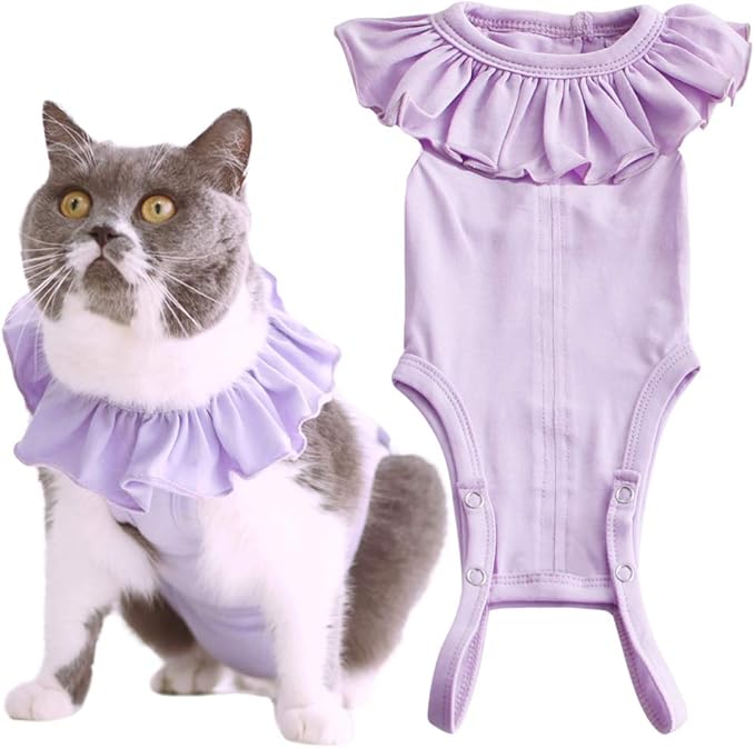 Cat Recovery Suit for Abdominal Wounds and Skin Diseases,Breathable Surgical Recovery Shirt After Surgery Wear Anti Licking Wounds,E-Collar Alternative for Female Cats Kitten(RSC01-purple-m)