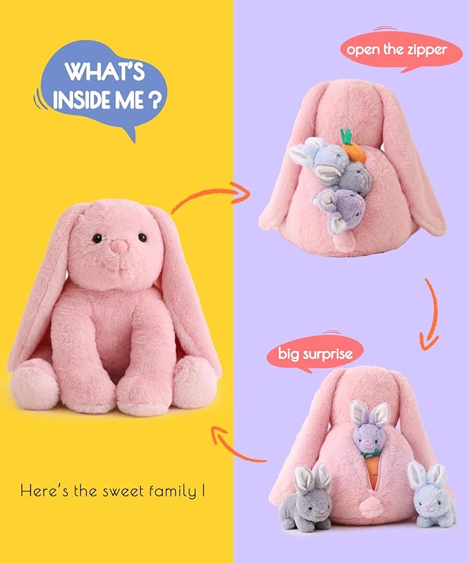 5 Pieces Rabbit Stuffed Animals for Girls,1 Mommy Rabbit with 4 Babies,Plush Bunny Stuffed Toy Gifts for Kids Children 3 4 5 6 7 8 9 Years,Soft Stuffed Bunny for Christmas,Birthday,Party Decorations