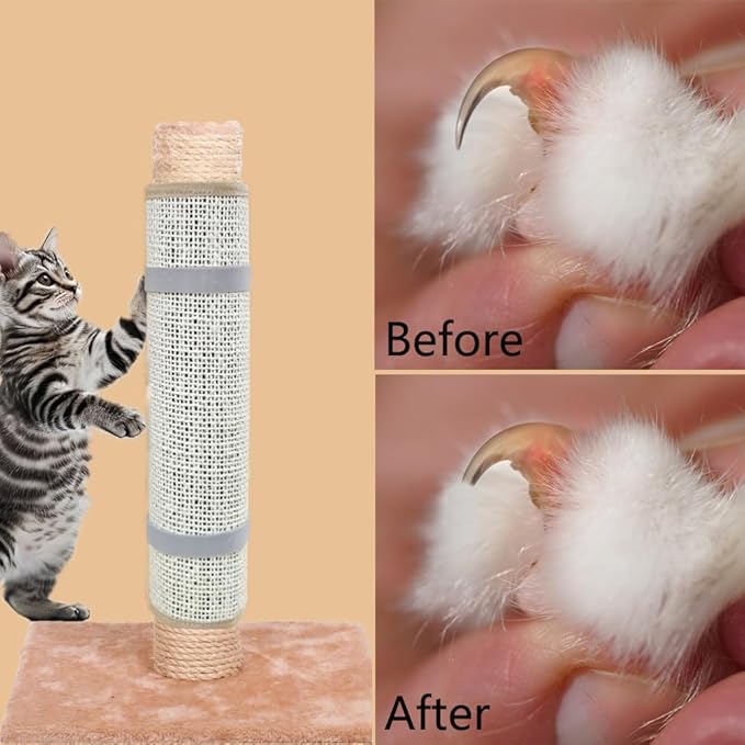 Cat Nail File Scratcher, Cat Nail File with80 Aluminum Oxide Grit, Natural Cat Scratch Pads Wrap Around a Cat ScratcherPost or Cat Tree Base to Help Trimming Cat Nails and Protect Furniture