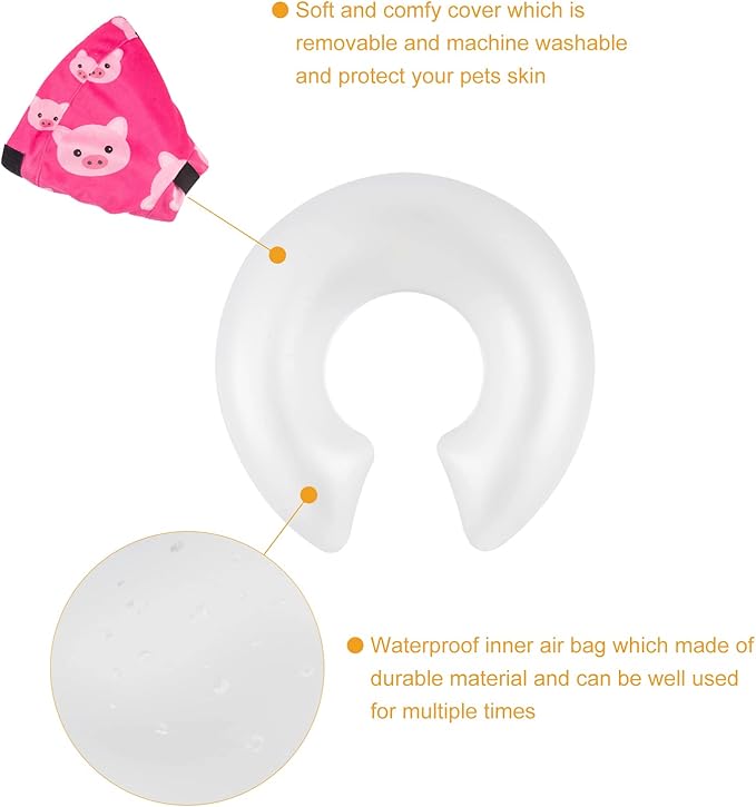 CuteBone Inflatable Dog Cone with Removable Soft Fleece Covers for Small/Medium/Large Dogs and Cats Neck Donut Collar After Surgery GWB01L