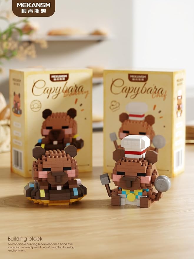 Chocolate Donut Cute Capybara Baking Bread Series Mini Building Toy Kawaii Animals Set Micro Adorable Pet Buildings Small Bricks Gifts Toys