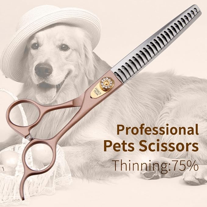 Fenice Peak Thinning Shears for Dogs and Cats Rose Gold Pet Grooming Scissors Chunkers Shears 440C Stainless Steel Professional Dog Trimming Scissors 8''