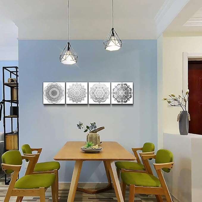 Black and white art Decorative pattern Canvas Wall Art for Living Room Bedroom wall decor Bathroom decorations,4 piece Modern Home decoration inspirational wall paintings Posters Pictures artwork