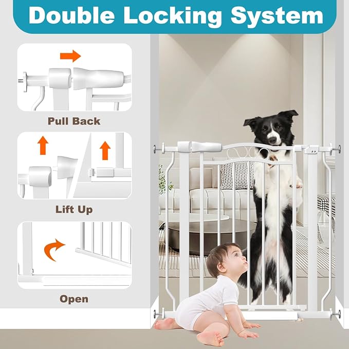 Extra Wide Dog Gate for Doorways 62.6-72 in, Walk Through Long Baby Gates for Large Openings, No Drill Child Safety Gate for Pets Kids Toddler, Doggy Barrier Indoor Metal, 30" Tall White