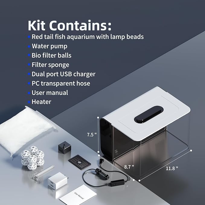 Betta Fish Tank, 2.5 Gallon Aquarium Kit with Modular Filtration, Heater, Light, Self Cleaning, Oxygenation, Small Fish Tank for Goldfish, Guppy, Shrimp