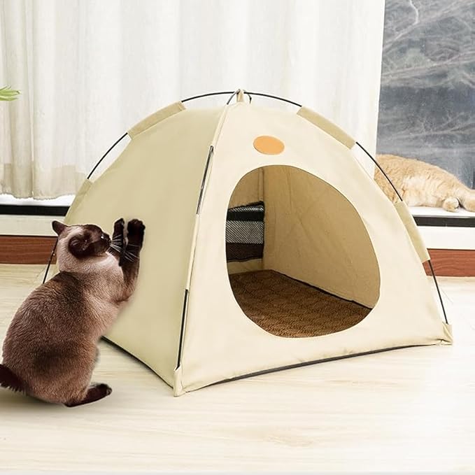 BreezyDen Pop-Up Pet Tent – Portable Indoor/Outdoor Cat Tent, Waterproof Pet Hideaway for Cats & Small Dogs with Mesh Window, Anti-Slip Base & Washable Design (Dark Gray, L (15 catties Kitten))