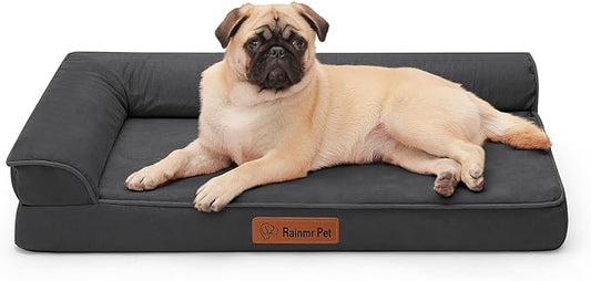 Chew Proof Dog Bed, 3" Memory Foam Dog Bed for Small and Medium Dogs, Removable and Washable Microsuede Cover, Waterproof Liner, Nonskid Bottom, 30x20 Inches S Dark Grey