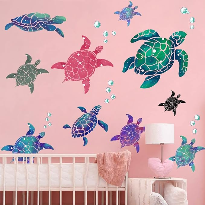 Amaonm Creative 3D Ocean Tortoise Wall Sticker Removable Under The Sea Animal Wall Decals Sea Turtle Peel and Stick Decor for Kids Baby Girls Boys Bedroom Bathroom Living Room Nursery Decoration