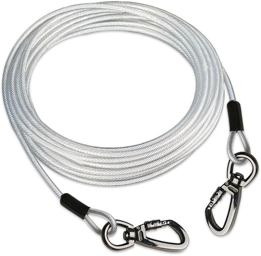 Dog tie Out Cable, 10/20/25/30/50/70/100 feet, Suitable for Dogs up to 350 pounds, Dog Cable with Swivel Buckle, Lightweight, Non-Winding, for Outdoor Camping, Yard Dog Cable (White, 100FT)