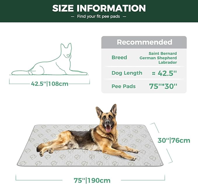 FXW Washable Pee Pads for Dogs, Puppy Pads with Super Absorbent, Specifically Designed for Potty Training, 70" × 30" Rectangle, Khaki, 1 Pack