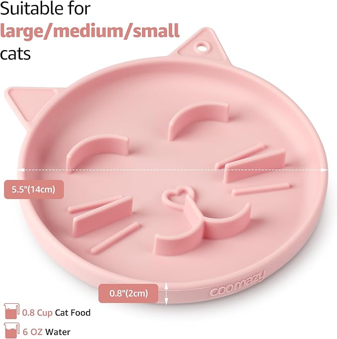 Coomazy Silicone Slow Feeder Dog Cat Bowls, Interactive Puzzle Toy for Pets Dry/Wet Food Training, Keeps Dogs Cats Busy, Prevents Puppy Kitty Overeating (Pink, 0.8 Cup)