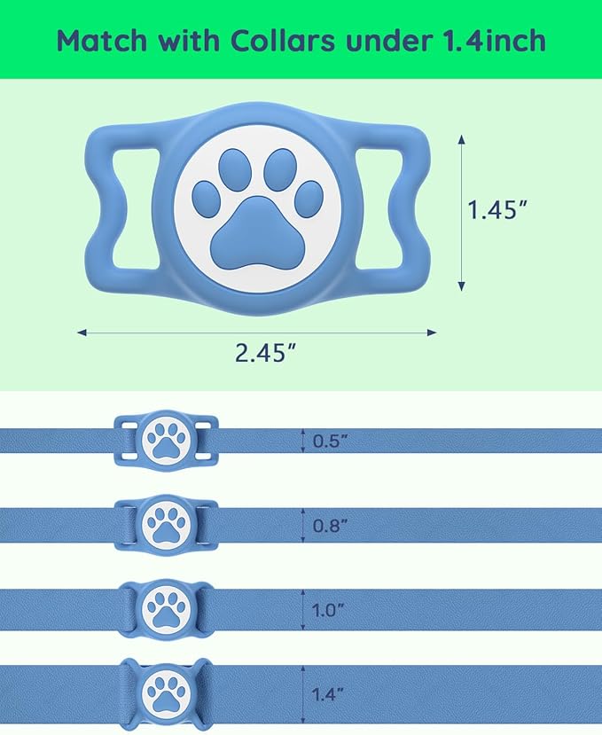 IP68 Waterpoof Dog Airtag Holder, Stretchy Silicone Full Body Covered Apple Air Tag Holder for Dog Cat Collar Fit All Width Collar (Blue, 1 Pack)