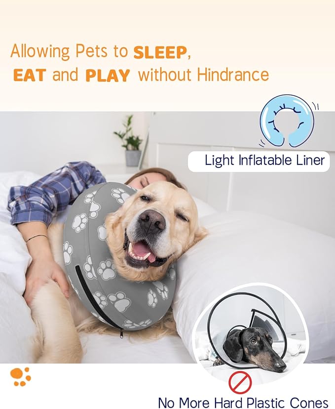 Supet Inflatable Dog Cone Collar Alternative After Surgery, Dog Neck Donut Collar Recovery E Collar, Soft Pet Cone for Small Medium Large Dogs