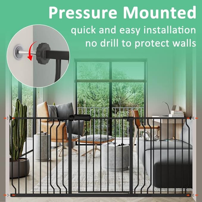 ALLAIBB Extra Wide Pressure Mounted Baby Gate Walk Through Child Kids Safety Toddler Tension White Long Large Pet Dog Gates with Extension for doorways Kitchen (43.31-48.03"/110-122cm, Black)