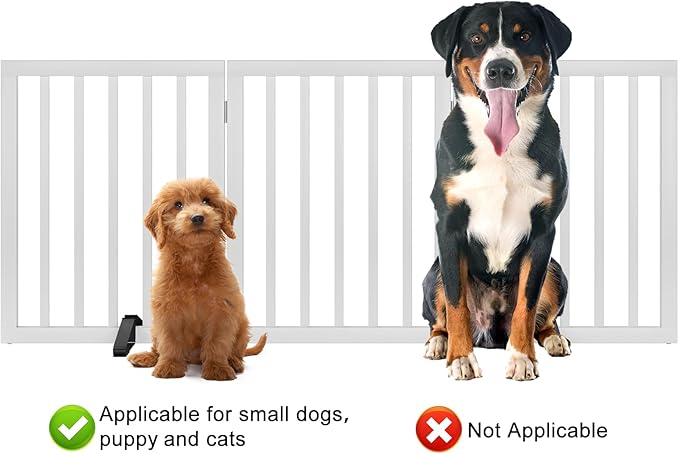 Dog Gates for The House Freestanding Foldable Pet Gates for Doorways 3 Panels 24'' Tall with 2PCS Support Feet Wooden White Dog Gate for Stairs