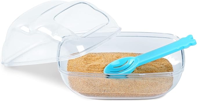 BUCATSTATE Hamster Sand Bath Container Transparent Hamster Dust Bath Kit Dwarf Toilet with Scoop Set Cage Accessories for Small Animals, Gerbil, Syrian Hamster, Mouse (Blue, Medium)