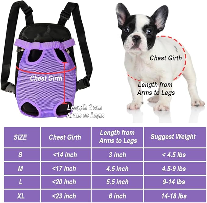 FEimaX Dog Carrier Backpack Pet Legs Out Front Cat Travel Bag, Adjustable Puppy Backpacks Carriers Hands-Free for Small Medium Dogs Cats Hiking Traveling Camping Daily Walking (X-Large, Purple)