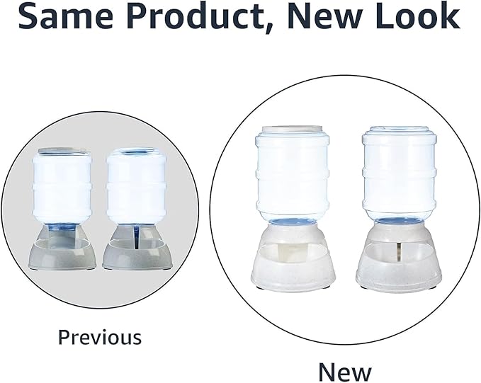 Amazon Basics Automatic Dog Cat Water Dispenser Gravity Feeder Set, Pack of 2, Small, 6-Pound Food Capacity, 1-Gallon, Gray