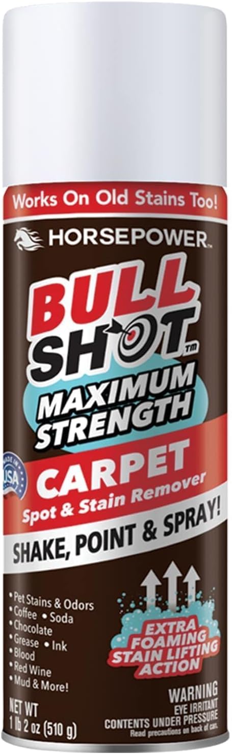 Bull Shot MAX Strength Carpet Spot & Stain Remover by Horsepower, AS-SEEN-ON-TV, Made In US, Just Point & Spray, Stain-Lifting Foam Action, Pet Stains & Odors, Coffee, Wine, New & Old Stains & More