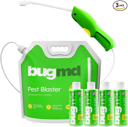 BugMD Blaster Kit - 4 Pack Pest Control Essential Oil Concentrates 3.7 oz and 1 Pest Blaster - Plant-Powered Bug Spray for Home, Insect Killer, Ant Killer for House, Roach, Flea Spray for Home