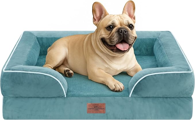 Comfort Expression Small Dog Beds Waterproof Orthopedic Foam Dog Sofa Beds for Medium Dogs Comfy Pet Bed with Washable Removable Cover & Non-Slip Bottom(Small,Washed Blue)