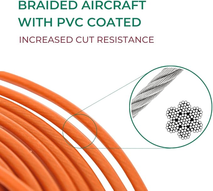 60FT Tie-Out Cables for Dogs - Strong, Safe, and Durable Dog Tie-Outs for Every Breed up to 250 Pounds - Weather and Wear Resistant Galvanized Aircraft Cable for Outside Use