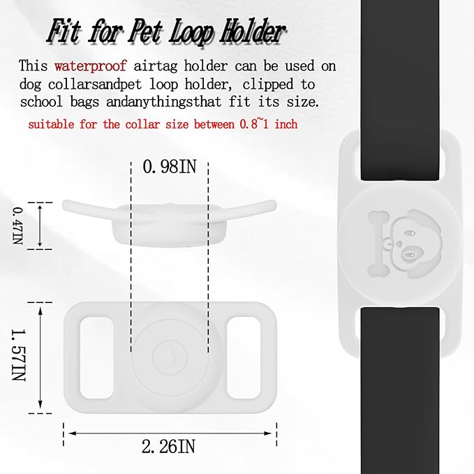 4 Pack Waterproof Dog Collar Holder Compatible with AirTag, Silicone Hidden Loop Holder for Airtag Tracker, Anti-Lost Dog Collar Accessories(Cyan,White,Black,Pink)