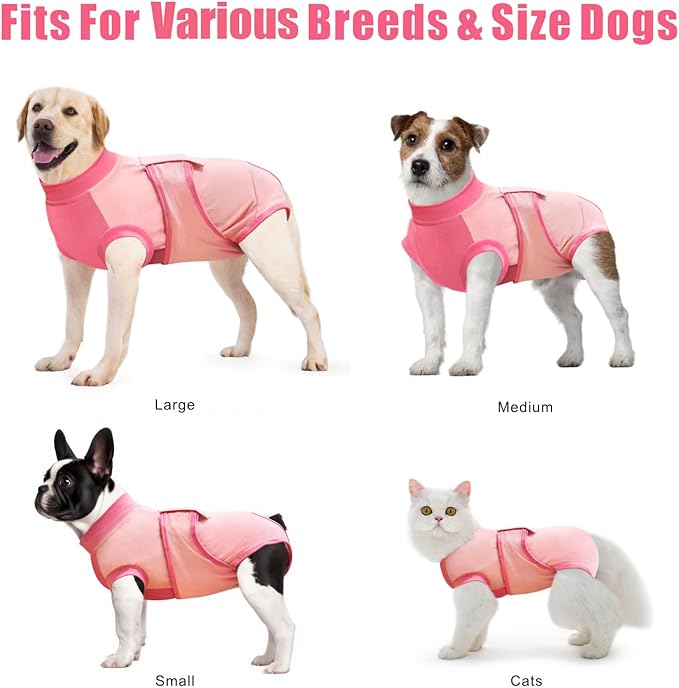 Idepet Dog Recovery Suit Female,Dogs Onesie Suit Surgery Male Breathable Pet Bodysuit for Spay Neuter E-Collar & Cone Alternative Surgical Suit Puppy Abdominal Anti Licking Wounds Shirt (Pink, L)