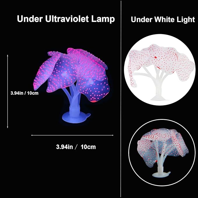 4 Pack Silicone Glowing Fish Tank Decorations Plants,Aquarium Fish Tank Glow Ornaments,Artificial Sea Anemone Coral Decor with Glowing Effect for Glow Fish Aquarium