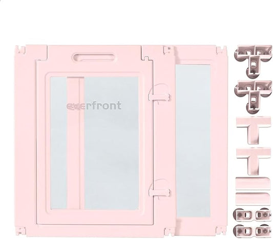 23.6“H 2PCS Extension Kit - Door+Panel, T-Buckles for Compartment, Expandable Clear Dog Play Pen Acrylic Dog Playpen Indoor,for Puppy Cat Bunny Small & Medium Dogs (Pink-23.6" H, 2PCS)